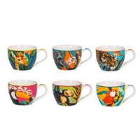 H&H Tropicana Set 6 Tazze Jumbo, in New Bone China, senza piattino, Decori Assortiti, 415cc