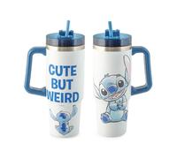 H&H Tumbler Termico Disney Stitch Sketch, Design Cute but Weird, 0,9L, Acciaio Inox 18/10, Blu e Bianco, con Cannuccia, per Bevande Calde e Fredde