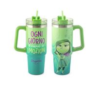 H&H Tumbler Termico Inside Out, Personaggio Disgusto, 0,90L, Acciaio Inox 18/10, con Cannuccia, Verde, per Bevande Calde e Fredde