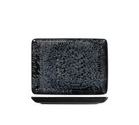 H&H Uranus Piatto Rettangolare in Porcellana, 17x23cm, Design Moderno, Elegante, per servire le pietanze, Nero