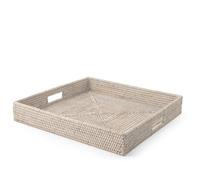 H&H Vassoio con Manici in Rattan Sbiancato - Ø 45x7h cm - Vassoio Rotondo Rustico in Fibra Naturale - Design Elegante per Servire, Decorare o Organizzare