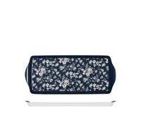 H&H Vassoio in Melamina Blu con Fiori Bianchi, 38x16,5cm