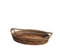 H&H Vassoio in Rattan Ovale con Manici 40x30x7hcm