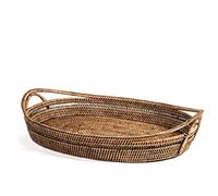 H&H Vassoio in Rattan Ovale con Manici 48x35x8hcm