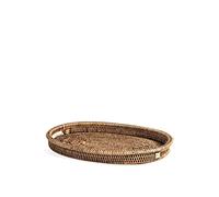 H&H Vassoio Ovale in Rattan Naturale con Manici - 40x27xH7 cm - Intrecciato a Mano, Marrone, Elegante e Pratico per Servire, Centrotavola e Home Decor