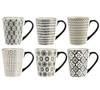 H&H Vhera Set 6 Mug in Stoneware (350 ml) - Eleganti Mug Bianco/Nero con Single