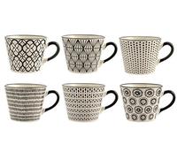 H&H Vhera Set 6 Tazze Jumbo, Stoneware, Bianco/Nero, 340 ml