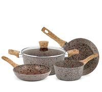 H&H Volkanus Set Cottura 5 pz. Batteria Pentole, Antiaderente, Grigio