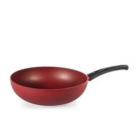H&H Wok Absolute Red Ø28 cm in Alluminio - Rivestimento Antiaderente Pfluon, Fondo per Induzione, Superficie Ruvida per Cottura Uniforme