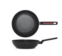 H&H Wok Antiaderente Voyage 28 cm - Rivestimento Pfluon, Design Elegante, Adatto per Induzione, Firmato Bruno Barbieri