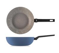H&H, Wok Artic in Alluminio con Rivestimento Antiaderente Pfluon, 28 cm, Colore Blu Ottanio - Rivestimento a Nido d'Ape per Cottura Uniforme, Fondo adatto a tutti i Piani Cottura