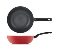 H&H, Wok, in alluminio, antiaderente, linea Flame, colore rosso, adatta a tutti i piani cottura, lavabile in lavastoviglie, diametro 28 cm