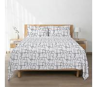 H HANSEL HOME Set di lenzuola in microfibra spazzolata, lenzuolo con angoli regolabile altezza 30 cm, lenzuolo di sopra e federe, per letto da 180 cm, 4 pezzi, 180 x 190/200 cm, linee astratte