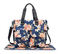 H HIKKER-LINK - Borsa per pannolini da donna, grande, motivo floreale, impermeabile, per mamma, borsa fasciatoio blu scuro