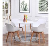 H.J WeDoo Set da pranzo con 1 tavolo 4 sedie in stile nordico, gruppo sala da pranzo per cucina, giardino, caffetteria, bar (tavolo bianco e sedie)