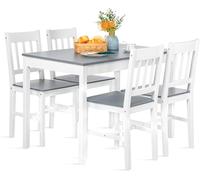 H.J WeDoo Set da pranzo da 5 pezzi, con tavolo da pranzo, e 4 sedie, rettangolare, tavolo da cucina per soggiorno, sala da pranzo, 108 x 65 x 73 cm,bianco e grigio
