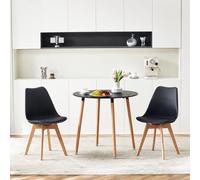 H.J WeDoo Set di 1 tavolo da pranzo in MDF nero + 2 sedie moderne per sala da pranzo, per cucina, sala da pranzo, sala conferenze