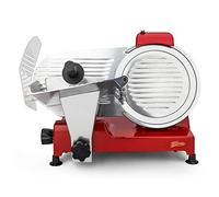 H.Koenig Affettatrice elettrica MSX254, gastronomia, professionale, precisa, taglio 0-12 mm, lama 25 cm, affilatoio integrato, tavolo grande, 282 giri/min, Rosso
