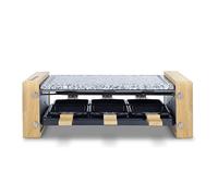 H.Koenig Apparecchio multifunzione per raclette 6 persone WOD6, Professionale, Raclette, Fonduta, Pietra di granito e legno naturale, Piastra rimovibile, 6 teglie e 6 spatole di legno, 900W