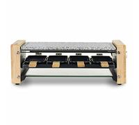 H.Koenig Apparecchio multifunzione per raclette 8 persone WOD12, Professionale, Raclette, Fonduta, Pietra di granito e legno naturale, Piastra di vetro, 8 teglie e 8 spatole di legno, 1200W