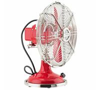 h.koenig JOE50 Ventilatore Silenzioso Design in Metallo, Diametro 25 cm, Silenzioso 47Db, Rosso/Bianco