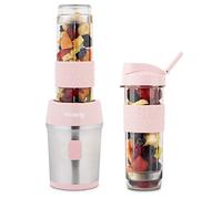 H.Koenig Mini Frullatore per SMOOTHIE Compatto 570mL SMOO12 Senza BPA Potente 300W, Frullatore per smoothie e frullati 2 Bottiglie Portatili con coperchio, 4 Lame in acciaio Inox, rosa pastello