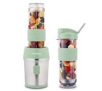 H.Koenig Mini Frullatore per SMOOTHIE Compatto 570mL SMOO18 Senza BPA Potente 300W, Frullatore per smoothie e frullati 2 Bottiglie Portatili con coperchio, 4 Lame in acciaio Inox, Verde pastello