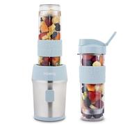 H.Koenig Mini frullatore SMOO16 Smoothie Maker, 570mL, 300W, 4 lame in acciaio inox, senza BPA, 2 bottiglie portatili da viaggio, frullati e frappé, Blu pastello