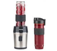 H.Koenig Mini frullatore SMOO9 Smoothie Maker, 570mL, 300W, 4 lame in acciaio inox, senza BPA, 2 bottiglie portatili da viaggio, frullati e frappé, Grigio