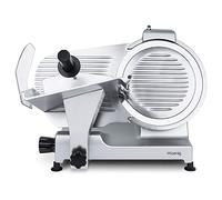 H.Koenig MSX300 Affettatrice elettrica professionale, affettatrice per prosciutto, lama da 30cm, taglio regolabile 0-15 mm, affilatoio integrato, ampia superficie di taglio, 282 giri/minuto - Argento