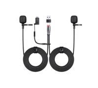 H.May Dual Head Dual Channel Stereo Lavalier Microphone;Due microfoni per la radiofonica,96KHZ/24BIT registrazione;Intervista registrazione audio,Karaoke Live Streaming per Android,Apple (3 M)