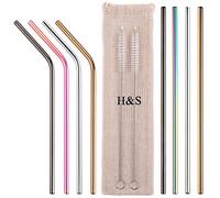H&S Cannucce Riutilizzabili in Metallo - Set da 8 Pezzi - Kit Cannuccia Riutilizzabile in Acciaio Inox con 2 Scovolini per la Pulizia e Custodia per il Trasporto Inclusi