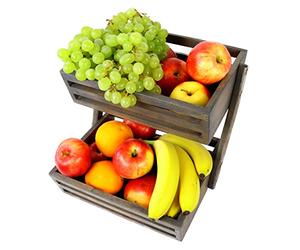 H&S Cesto per frutta in legno di faggio, dimensioni 31x32x29 cm, cesto per frutta, espositore per frutta, 2 ripiani, disponibile in 3 diversi colori, perfetto per frutta e verdura, colore antracite