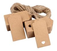 H&S Etichette Regalo e Bomboniere Marroni - 120 Pezzi - Cartoncini per Regali e Bomboniera con Cordoncino di Iuta - Cartoncino Quadrato e a Forma di Cuore per Natale e Compleanni