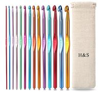 H&S Ganci per Uncinetto - Set da 14 Uncinetti - Uncinetti Ergonomici in Alluminio - Kit Uncinetto per Principianti Completo di Astuccio Porta Uncinetti in Omaggio