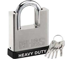 H&S Lucchetto ad Alta Sicurezza Antiscasso - Lucchetto da 60 mm e 5 Chiavi - Per Cancello, Serranda Esterni ed Interni - Catenaccio Corazzato Grande per Catena e Bici