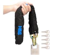 H&S Lucchetto e Catena per Bici - Catena Moto Antifurto - Catenaccio per Motorino Scooter Bicicletta Elettrica - Catena da 10 mm x 1,2 m - Lucchetto con 5 Chiavi