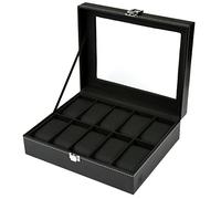 H&S Porta Orologi Uomo e Donna - Custodia a Scatola Portaorologi in Ecopelle Nera con Rifiniture in Velluto - Cofanetto Box Gioielli e Orologi per fino a 10 Pezzi