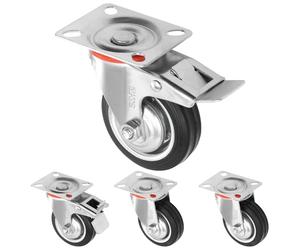 H&S Ruote per Mobili - Set di 4 - Rotelle per Mobili Ø 75 mm - Ruote per Carrello Carichi Pesanti con 2 Freni - Piroettanti per Spostare Mobili fino a 200 kg