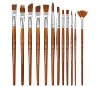 H&S Set di 12 Pennelli per Dipingere Professionali - Sintetici Pittura ad Olio Acquerelli e Acrilico - Pennello Acquerello - Pulizia Facile - per Dipingere Bambini Adulti - Marrone