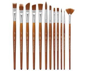 H&S Set di 12 Pennelli per Dipingere Professionali - Sintetici Pittura ad Olio Acquerelli e Acrilico - Pennello Acquerello - Pulizia Facile - per Dipingere Bambini Adulti - Marrone