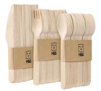 H&S Posate Usa e Getta di Legno - 150 Pezzi - 50 Cucchiai 50 Coltelli e 50 Forchette Biodegradabili - Kit Posate di Legno Monouso Compostabili - Cucchiaini Legno per Eventi e Feste