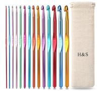 H&S Set di uncinetti in alluminio, 14 pezzi con custodia, da 2 mm, 2,5 mm, 3 mm, 3,5 mm, 4 mm, 4,5 mm, 5 mm, 5,5 mm, 6 mm, 6,5 mm, 7 mm, 8 mm, 9 mm, 10 mm