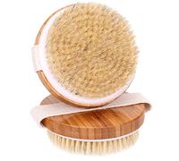 H&S Spazzola Rotonda Esfoliante Anticellulite - 2 Spazzole da Doccia e Bagno o per Spazzolatura a Secco - Massaggiatore con Setole Naturali per Gambe Schiena e Corpo