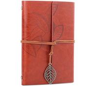 H&S Taccuino in Pelle Marrone PU - Quaderno e Diario da Viaggio Unisex - Quadernetto con Fascetta e Ciondolo a Forma di Foglia - Agenda Notebook Ricaricabile con Fogli Resistenti