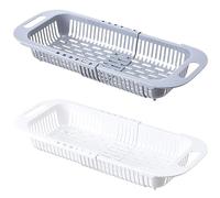 H&W 2 Pezzi Cesto Scolapasta Pieghevole,Plastica Sopra il Lavandino Colini e Scolapasta,Cesto Scolapasta Lavello Cucina con Manico,Frutta,Verdura,Piatti Colino(Bianco e Grigio)