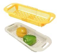 H&W 2 Pezzi Scolapasta Pieghevole,Colini e Scolapasta in Plastica Sopra il Lavello,Cesto di Scarico del Lavello Della Cucina con Manico,Frutta,Verdura,set di Scolapasta(Beige e Giallo)