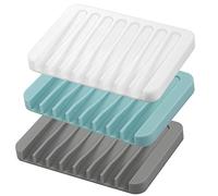 H&W 3Pcs PortaSapone Bagno Autodrenante,Porta Saponetta in Silicone per Doccia,Portasapone per Sapone da Bar,Portasapone Cucina per Bagno,Lavello da Cucina, per Mantenere il Sapone Asciutto