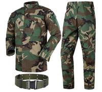 H World UE tattico militare da uomo caccia combattimento BDU uniforme tuta camicia e pantaloni con cintura, WLD, L
