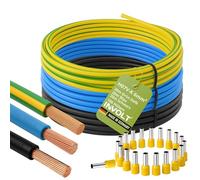 H07V-K - Set di cavi di cablaggio, 6 mm² - 3 fili singoli da 20 m, colore nero, blu, verde e giallo, certificato VDE, made in Germany